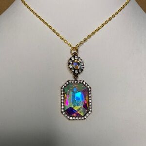 Aurora Crystal Drop Pendant Necklace -gold tone with chain